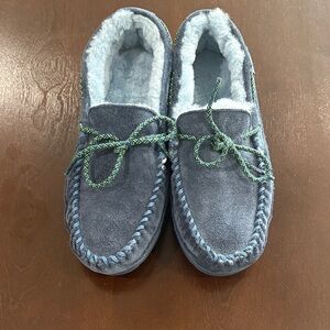 L.L. Bean Kids’ Wicked Good Blue Suede Moccasin Slippers